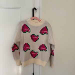 Lola + The Boys Love Heart Sweater - Cream, Pink, and Green